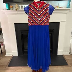 18 Fire Royal Blue Chiffon Maxi Dress with Embroidered Bodice (Size L)